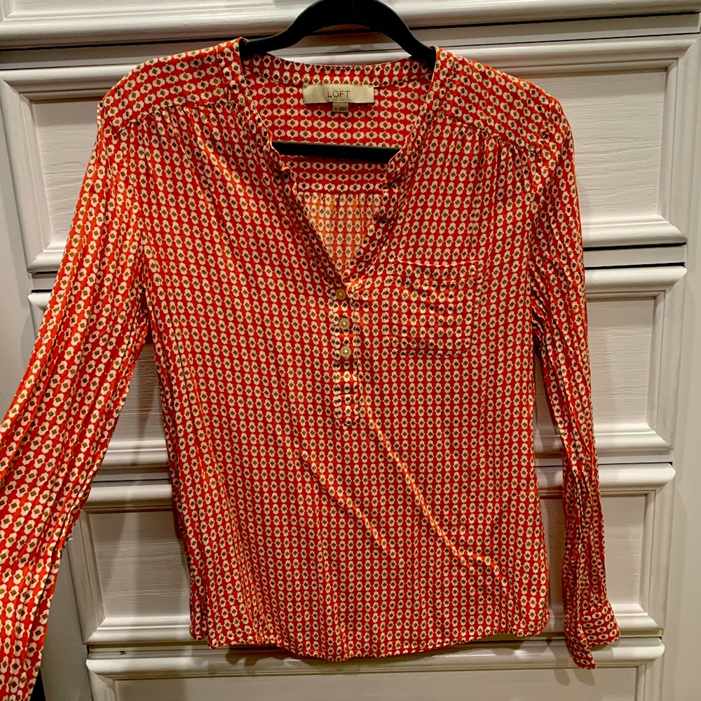 Half button down orange blouse